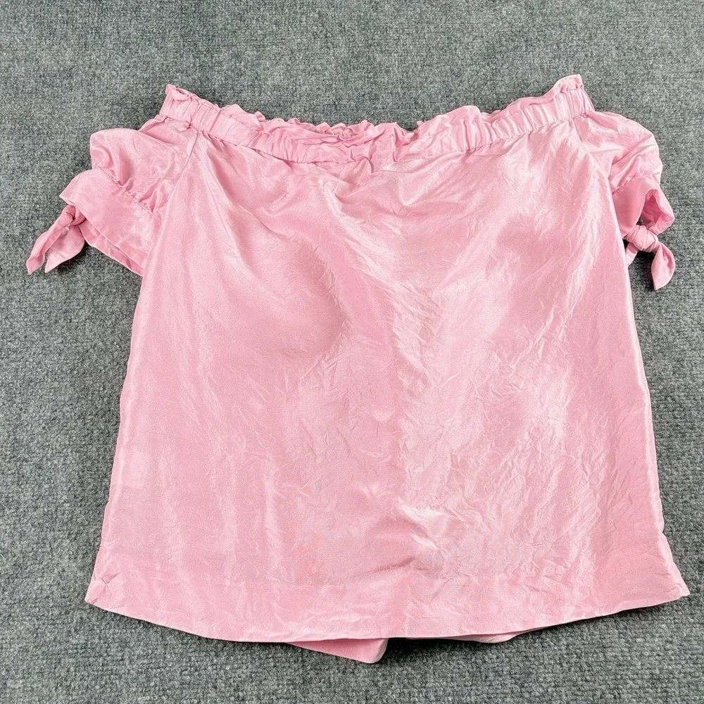 J.Crew Blouse‎ Women's 4T Pink Silk Off Shoulder Peasant Cottagecore Romantic
